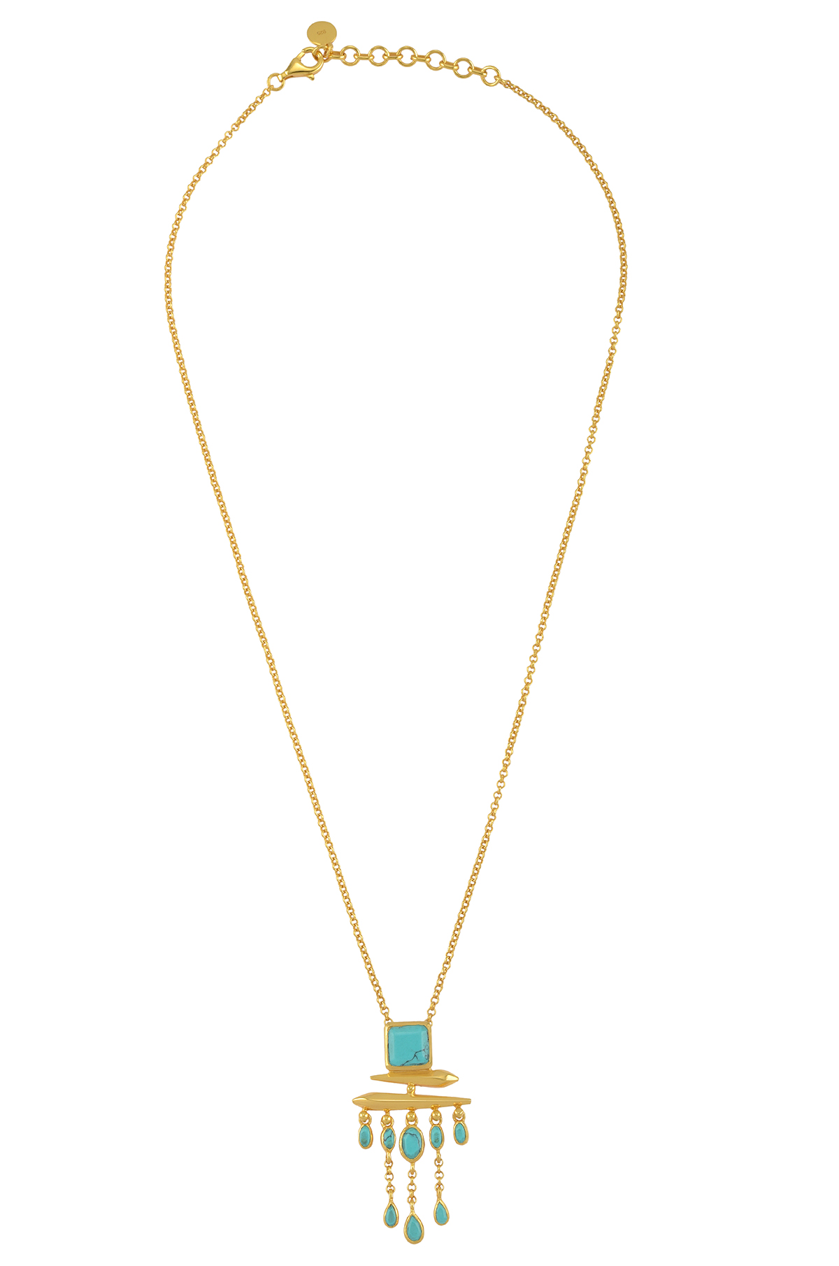 Silver Gold Plated Turquoise Square Drop Pendant Necklace 1st Image Description