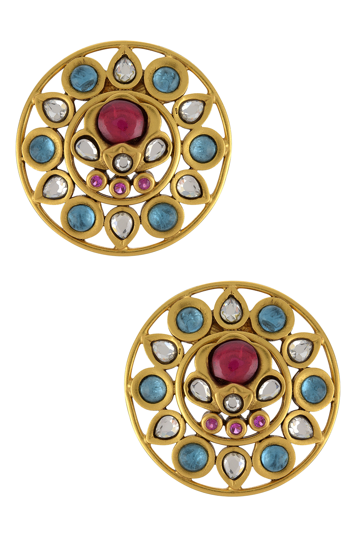 silver gold plated colourful floral ear studs