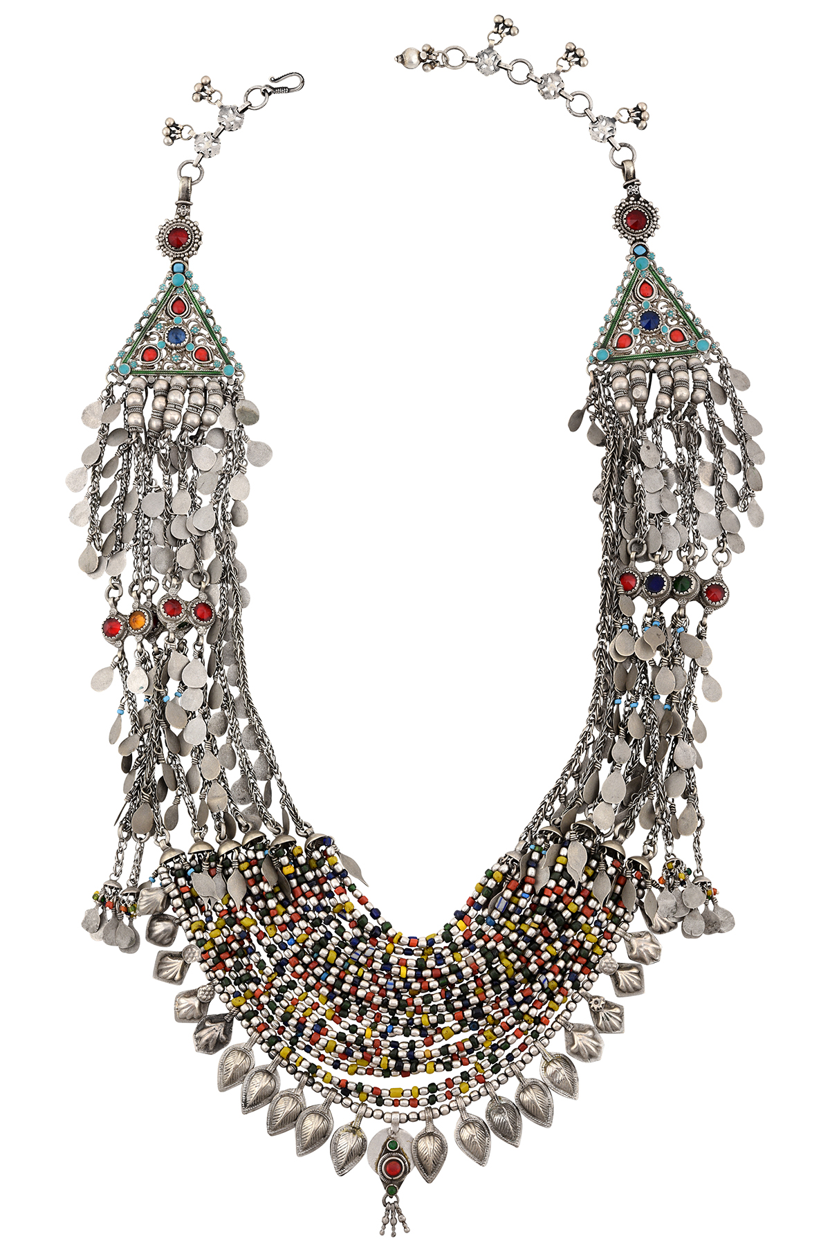 Silver Multi-Strand Colorful Bead Necklace