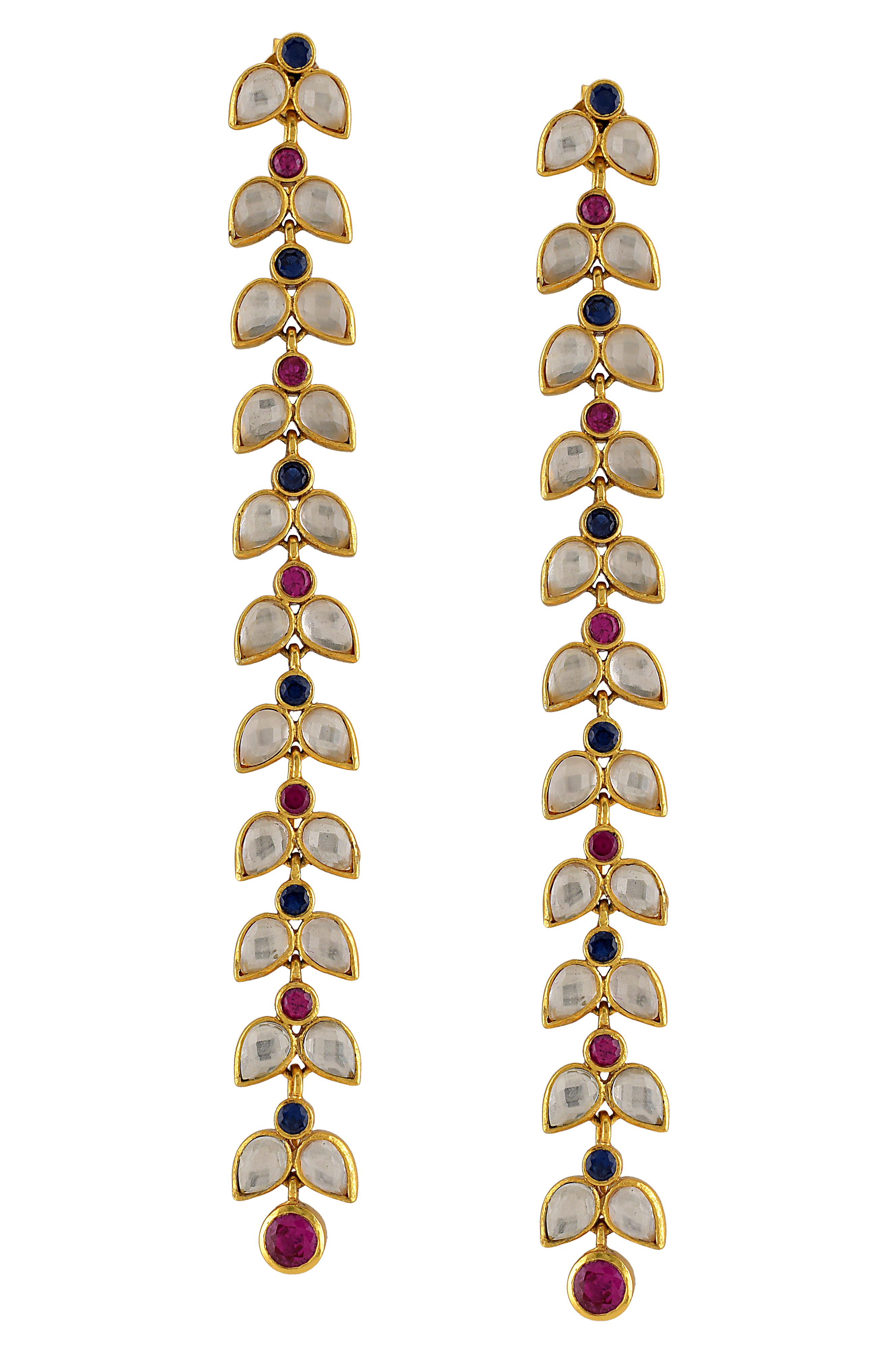 Silver Gold Plated Baahubali Multi Crystal Leafy Tassel Earrings