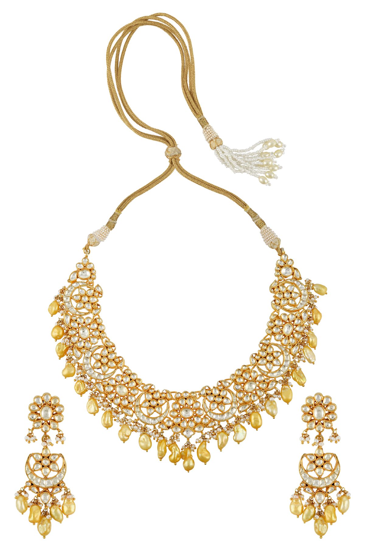Silver Malti Jadau Pearl Necklace Earrings Set