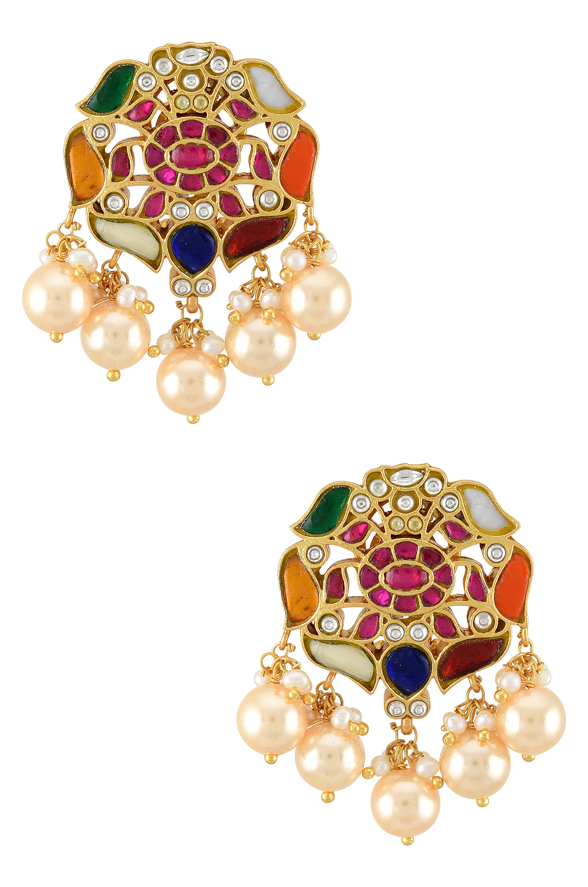 Silver Lotus Navratna Ear Studs