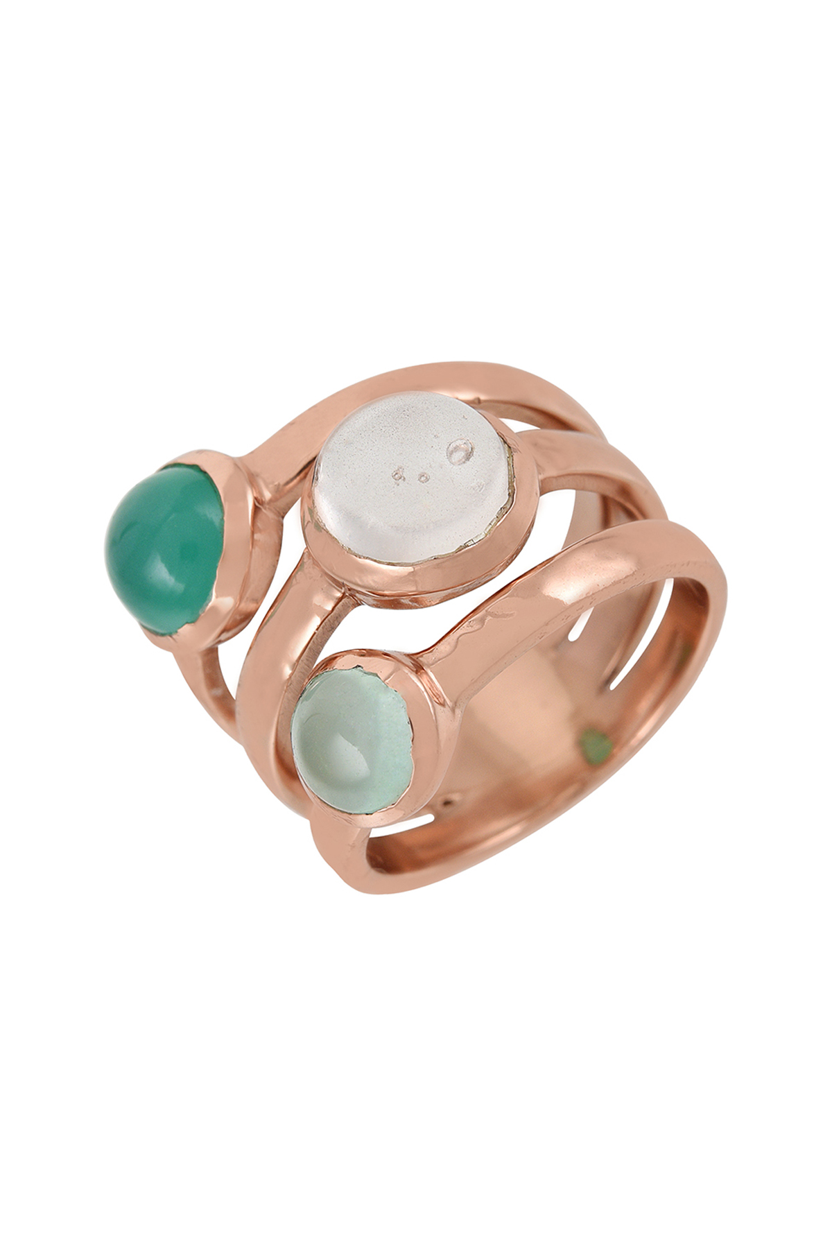 Rose Gold Plated Multi Glass Tri Strand Ring