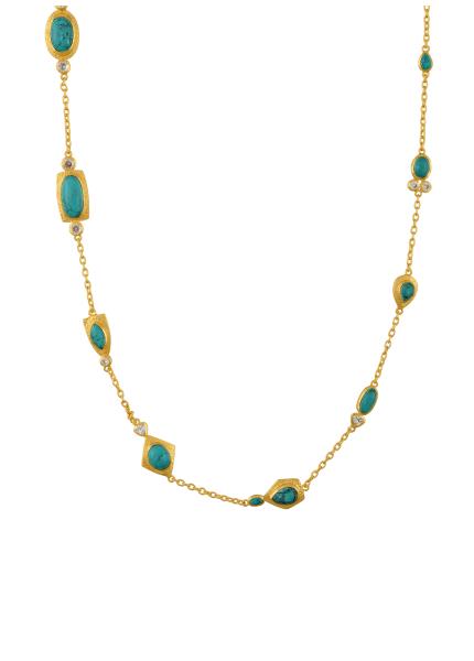 Italian 4mm Turquoise Bead Station Necklace in 14kt Yellow Gold |  Ross-Simons