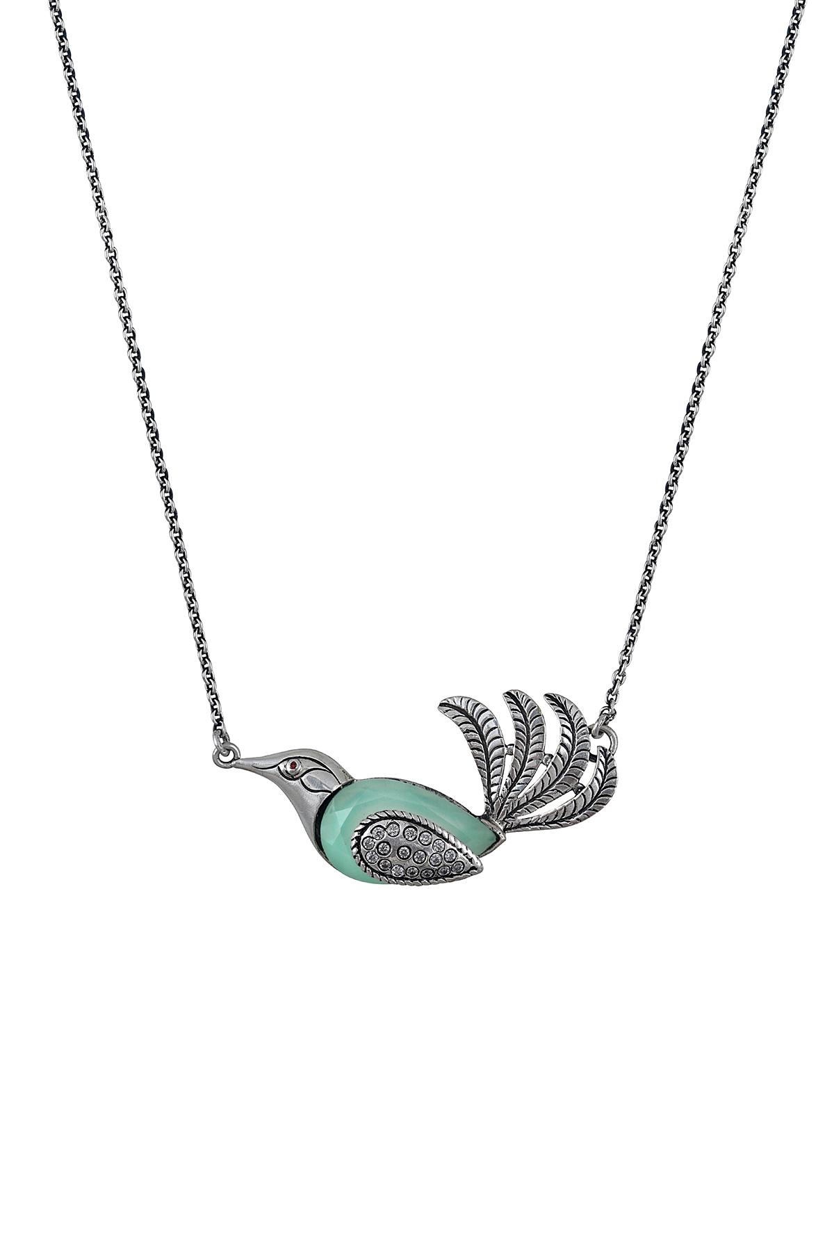 Silver Aqua Bird Chain Pendant